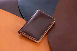7 COLORS- Burgundy Shell Cordovan & Natural Leather Vertical Card Wallet