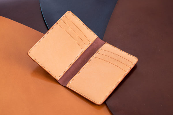 7 COLORS- Burgundy Shell Cordovan & Natural Leather Vertical Card Wallet