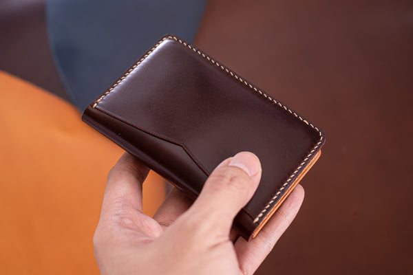 7 COLORS- Olive Green Shell Cordovan & Natural Leather Vertical Card Wallet