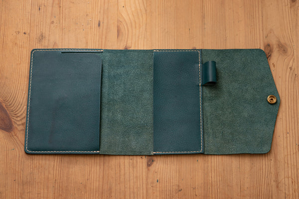 6 COLORS - A6/Hobonichi/Midori MD Navy Blue Trifold Pebbled Leather Notebook Cover - Eternal Leather Goods