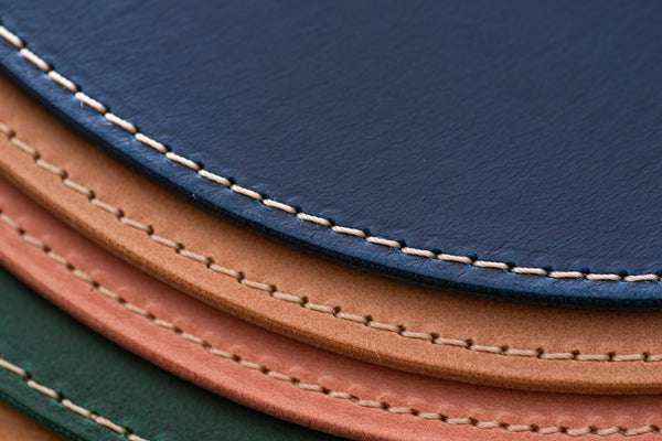12 COLORS - Stitched Round Buttero Leather Mouse Pad - Eternal Leather Goods