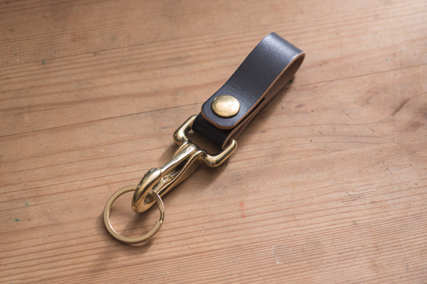 Black Leather Key holder / Belt Loop with Solid Brass Hardware and snap