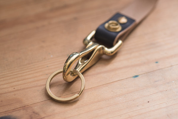 Black Leather Key holder / Belt Loop with Solid Brass Hardware and snap
