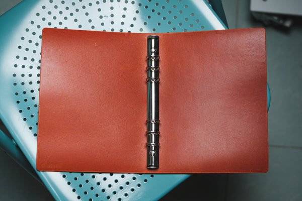 Orange Buttero Leather Binder Cover with Elastic Closure for Filofax