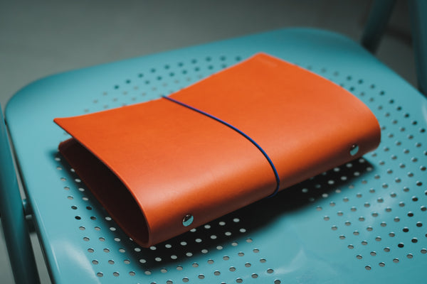 Orange Buttero Leather Binder Cover with Elastic Closure for Filofax