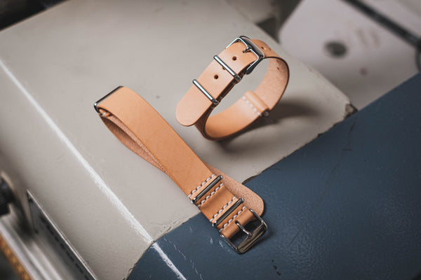 Natural Vegetable-tanned Leather Nato Strap (16, 18, 20, 22 & 24mm Wide)