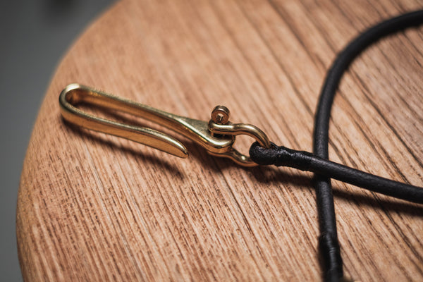 Black Vegetable-tanned Leather Cord Wallet Rope with Fish Hook
