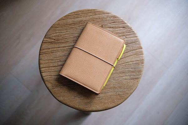 6 COLORS - A6/Hobonichi/Midori MD Pebbled Leather Notebook Cover w/ Elastic Closure and Card Slots
