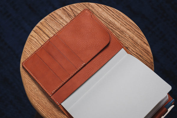 6 COLORS - B6/Stalogy Orange-brown Snap Closure Pebbled Leather Notebook Cover with Card Slots