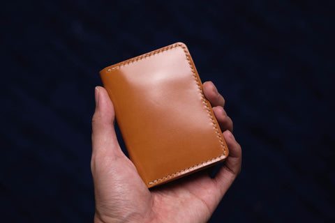 7 COLORS - Whiskey Shell Cordovan & Natural Leather 4-Slot Vertical Card Wallet