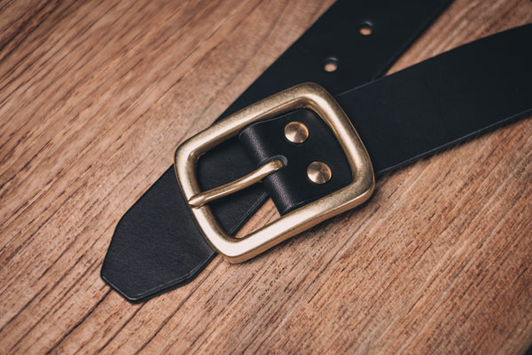 5 Colors - Black Vegetable-tanned Leather Garrison Belt (1.5 inch, 38 mm wide)