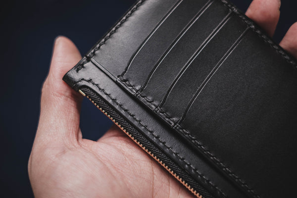 Black Buttero Leather Zip Card Holder