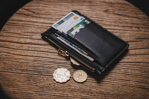 Black Buttero Leather Zip Card Holder