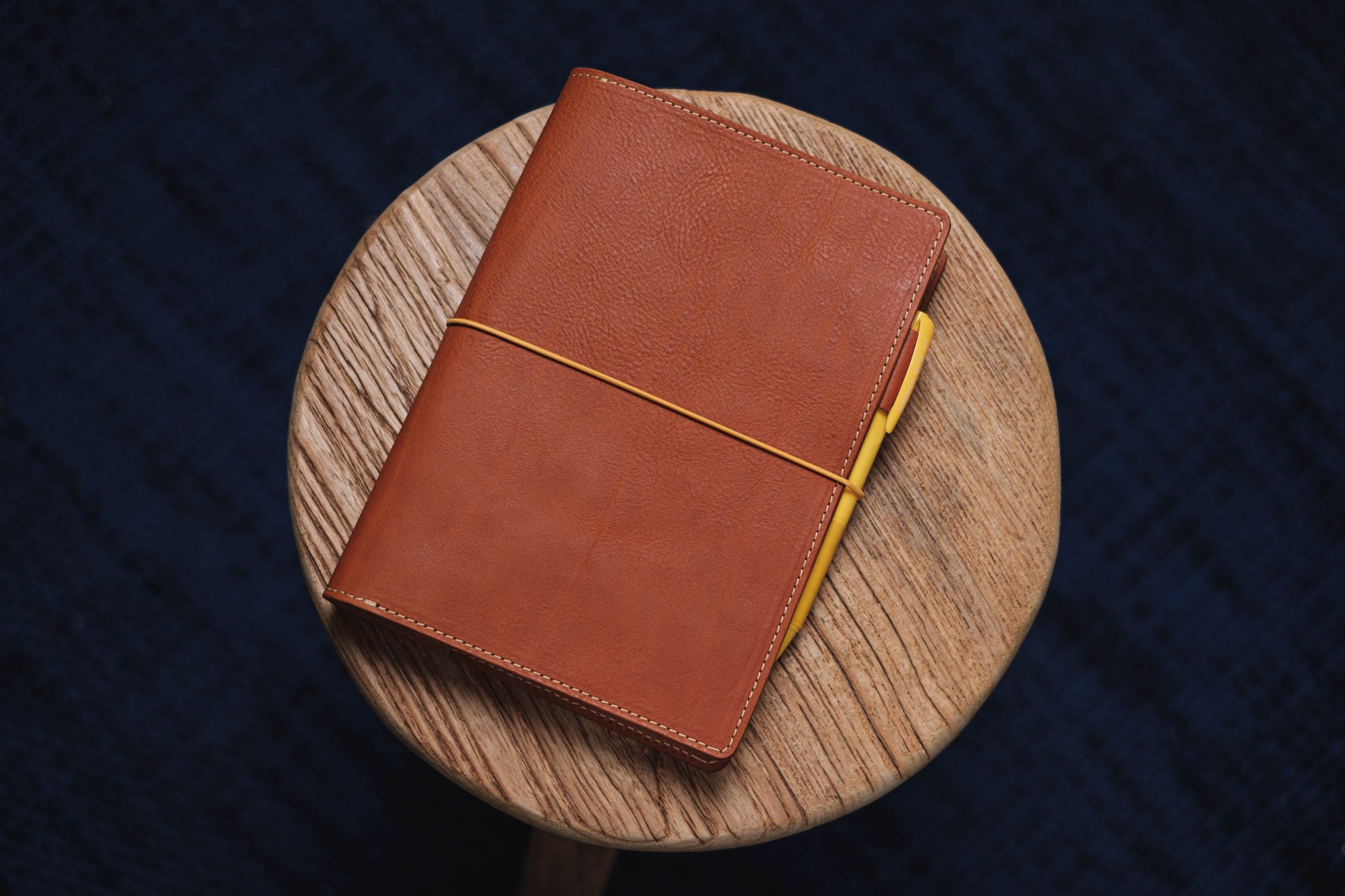 6 COLORS - A5/Hobonichi/Midori MD Orange-brown Elastic Closure Pebbled Leather Notebook Cover