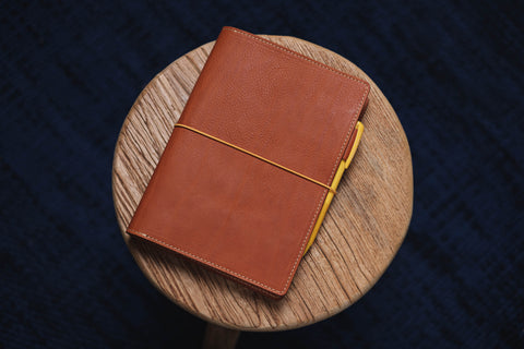 6 COLORS - A5/Hobonichi/Midori MD Orange-brown Elastic Closure Pebbled Leather Notebook Cover