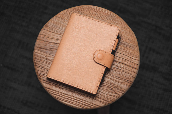 6 COLORS - B6/Stalogy Natural Snap Closure Pebbled Leather Notebook Cover with Card Slots