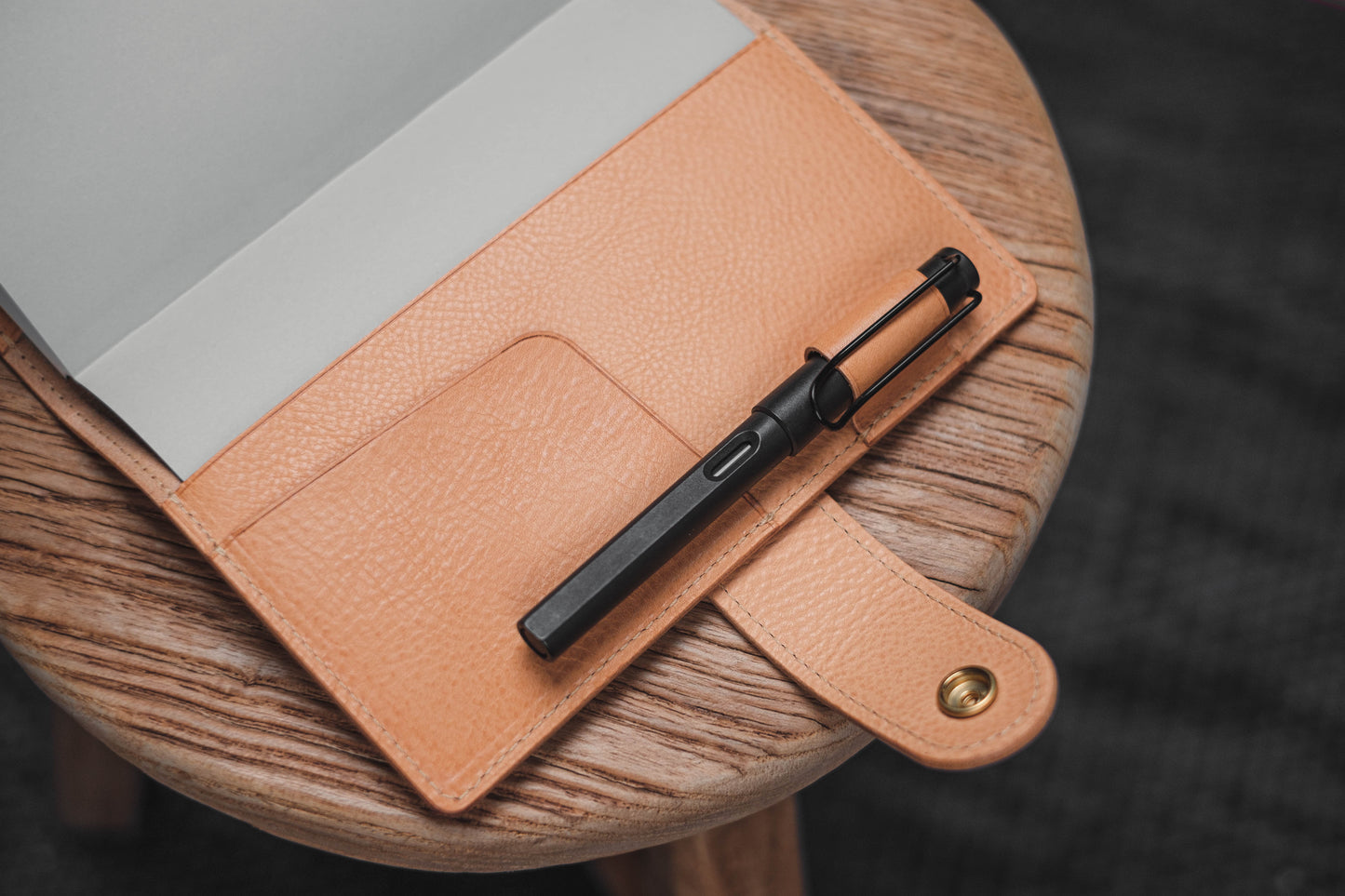 6 COLORS - B6/Stalogy Snap Closure Pebbled Leather Notebook Cover with Card Slots