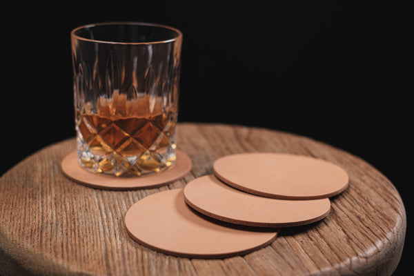 Natural Vegetable-tanned Leather Round Coaster Set
