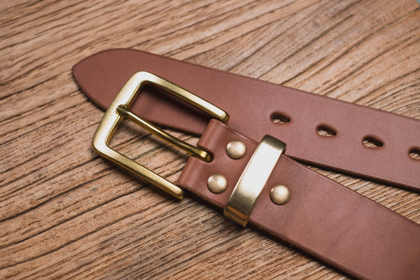 5 COLORS - Brown Vegetable-tanned Leather Standard Belt (1.5 inch, 38 mm wide)