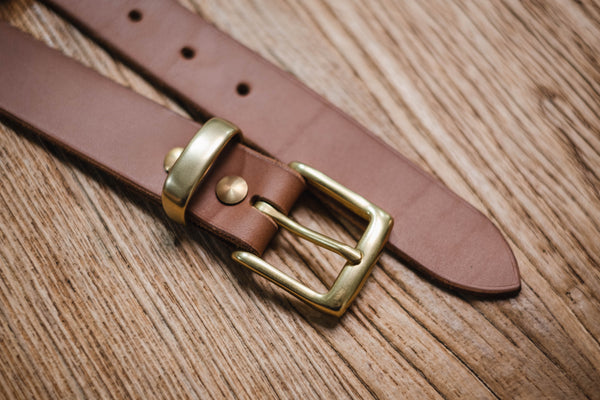 5 COLORS - Brown Vegetable-tanned Leather Dress Belt (30 mm wide)
