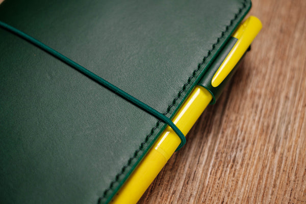 12 COLORS - A6/Hobonichi/Midori MD Green Buttero Leather Elastic Closure Notebook Cover