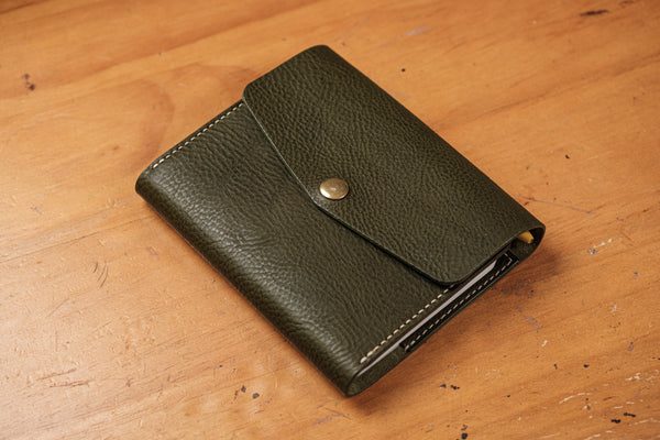 6 COLORS - A6/Hobonichi/Midori MD Olive Green Trifold Pebbled Leather Notebook Cover - Eternal Leather Goods