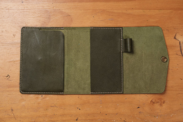 6 COLORS - A6/Hobonichi/Midori MD Olive Green Trifold Pebbled Leather Notebook Cover - Eternal Leather Goods
