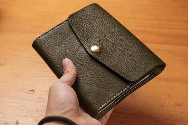 6 COLORS - A6/Hobonichi/Midori MD Olive Green Trifold Pebbled Leather Notebook Cover - Eternal Leather Goods