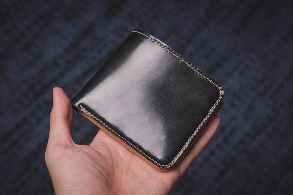 6-Slot Horween Shell Cordovan Black & Natural Leather Billfold Wallet