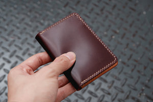 7 COLORS - Burgundy Shell Cordovan & Natural Leather 4-Slot Vertical Card Wallet - Eternal Leather Goods