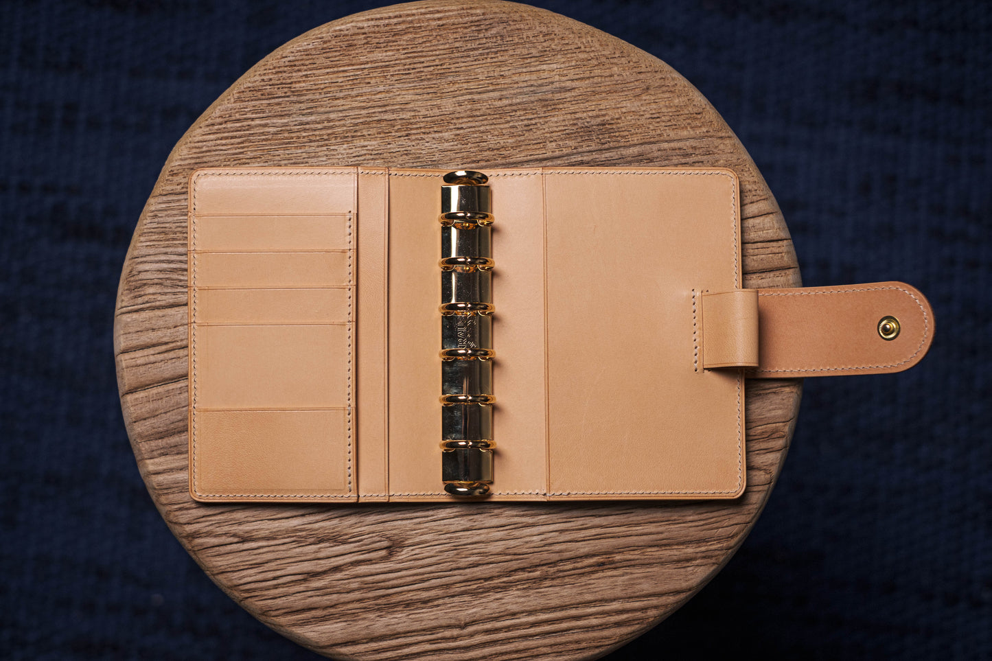 Two-Tone Pocket Black Pebble Leather Ring Organizer with Krause Rings