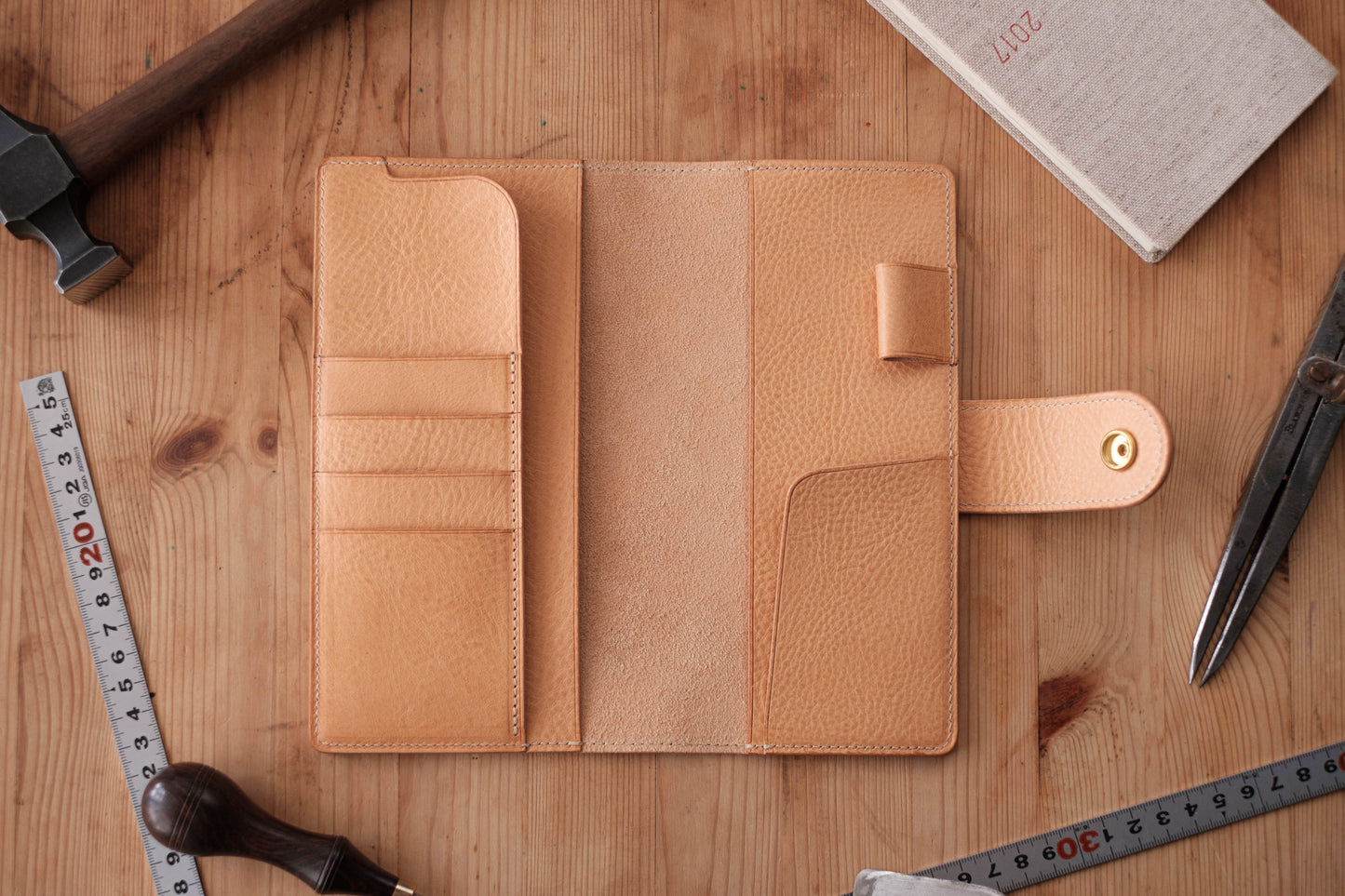 6 COLORS - Weeks Snap Closure Pebbled Leather Cover with Card Slots