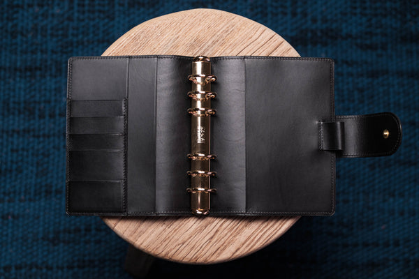 Personal Black Leather Ring Organizer with Krause rings