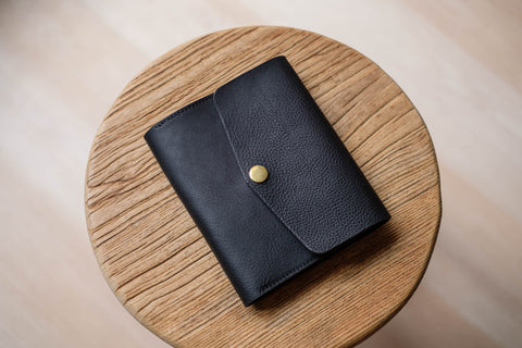 6 COLORS - A6/Hobonichi/Midori MD Black Pebbled Leather Trifold Notebook Cover