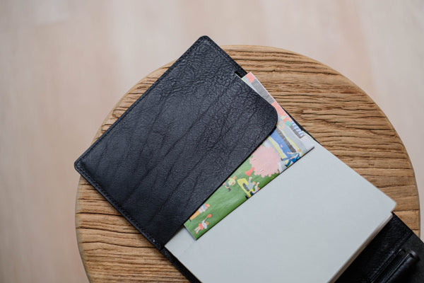 6 COLORS - A6/Hobonichi/Midori MD Black Pebbled Leather Trifold Notebook Cover