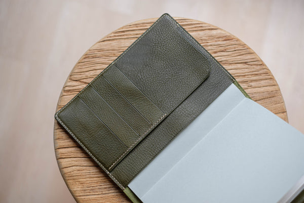 6 COLORS - B6/Stalogy Olive Green Snap Closure Pebbled Leather Notebook Cover with Card Slots