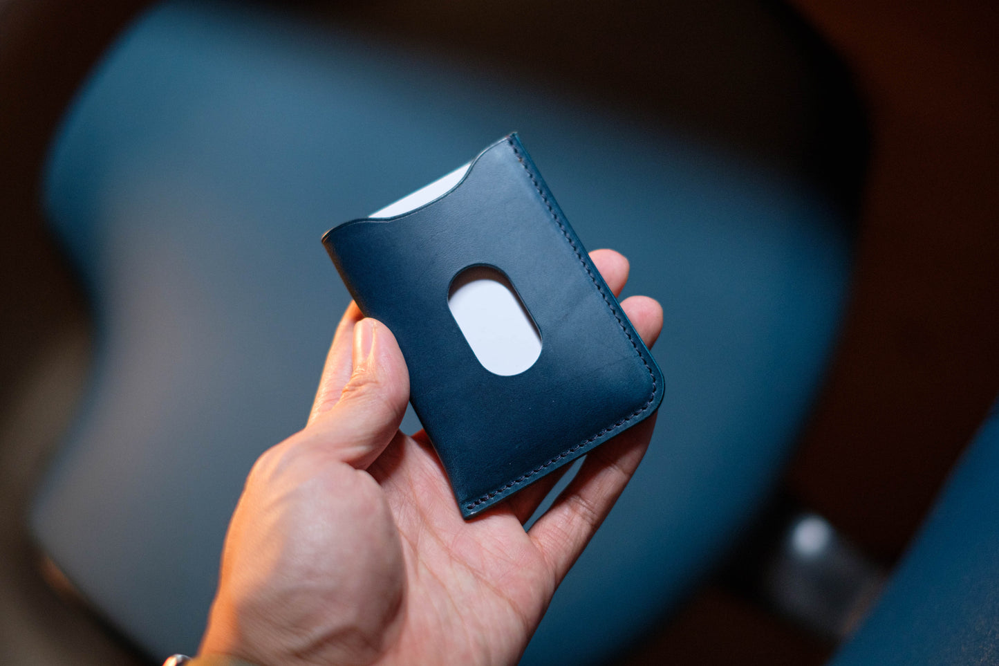 Navy Blue Buttero Leather Minimalist Wallet