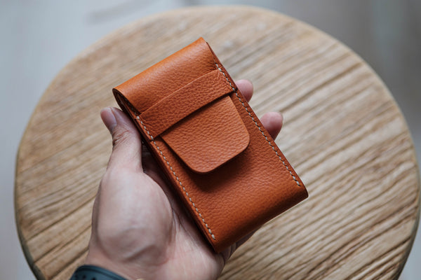 Orange-brown Minerva Box Vegetable tanned Leather Watch Pouch (Type B)