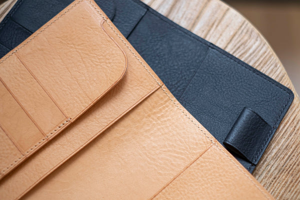6 COLORS - Lined Weeks Snap Closure Pebbled Leather Notebook Cover with Card Slots