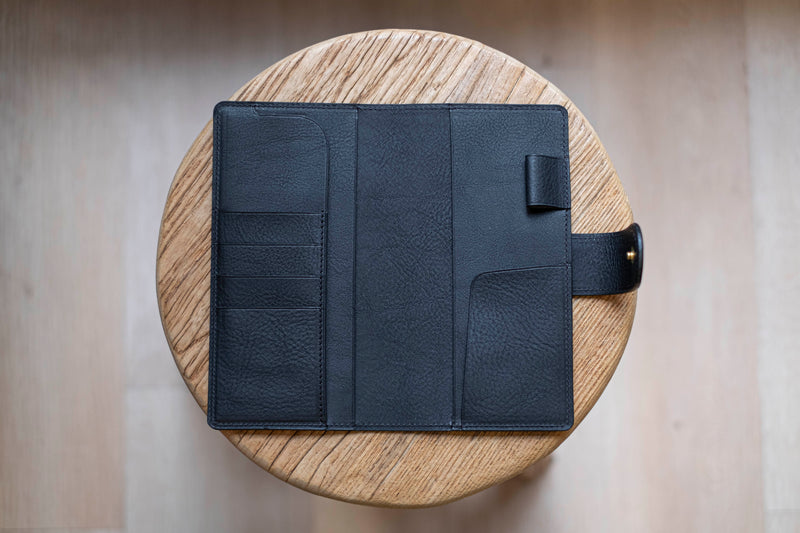 6 COLORS - Lined Weeks Snap Closure Pebbled Leather Notebook Cover with Card Slots