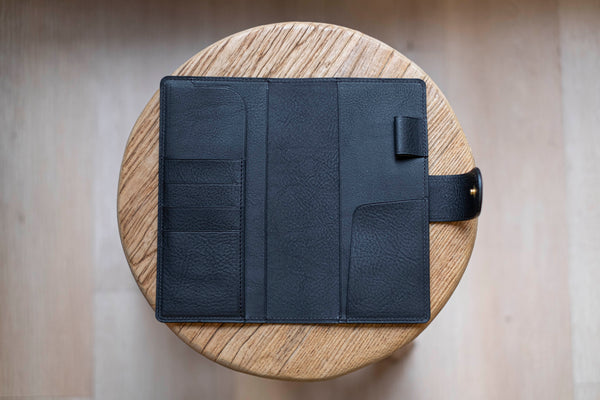 6 COLORS - Lined Hobonichi Weeks Snap Closure Pebbled Leather Notebook Cover with Card Slots