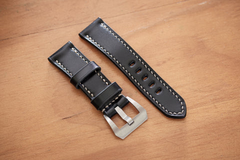 Black Shell Cordovan Leather Standard Tapered Strap for Panerai (22, 24 or 26 mm) - Eternal Leather Goods