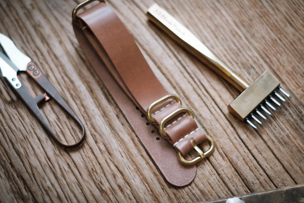 7 COLORS - Brass Natural Shell Cordovan Leather ZULU Strap
