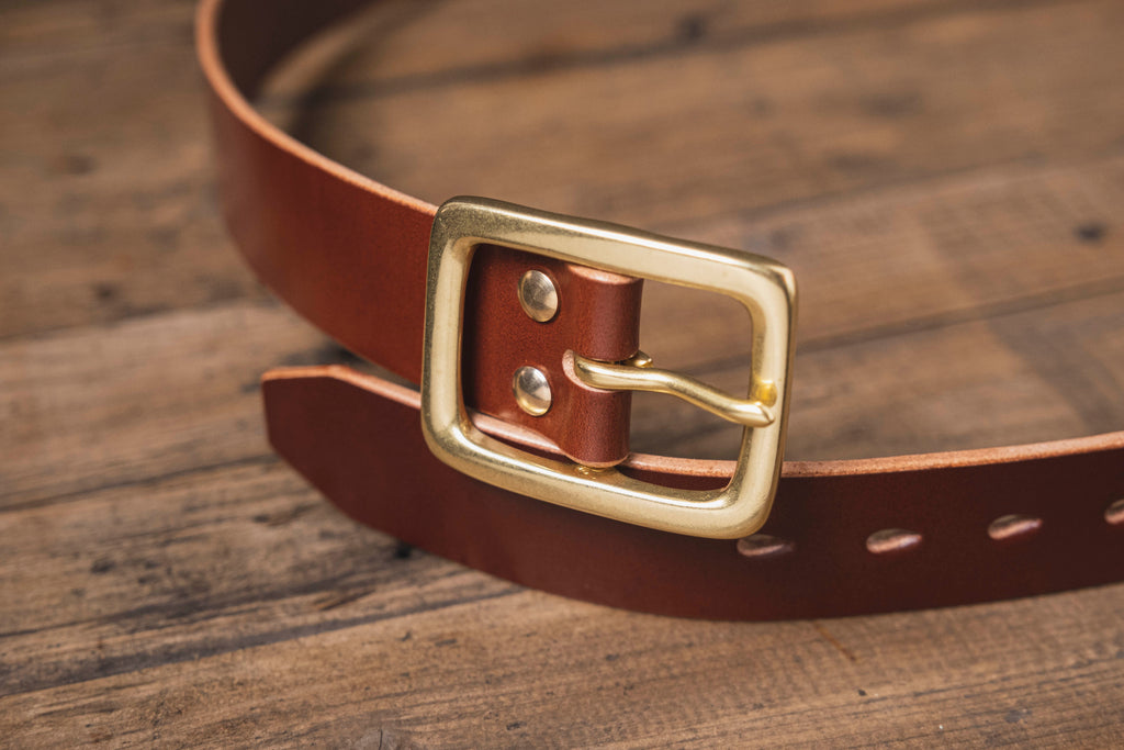 Brown English Bridle Leather Garrison Belt (1.5 inch, 38 mm wide