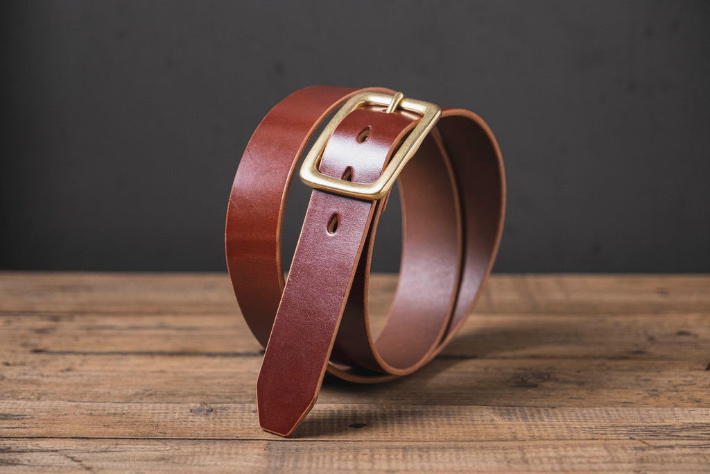 Brown English Bridle Leather Garrison Belt (1.5 inch, 38 mm wide
