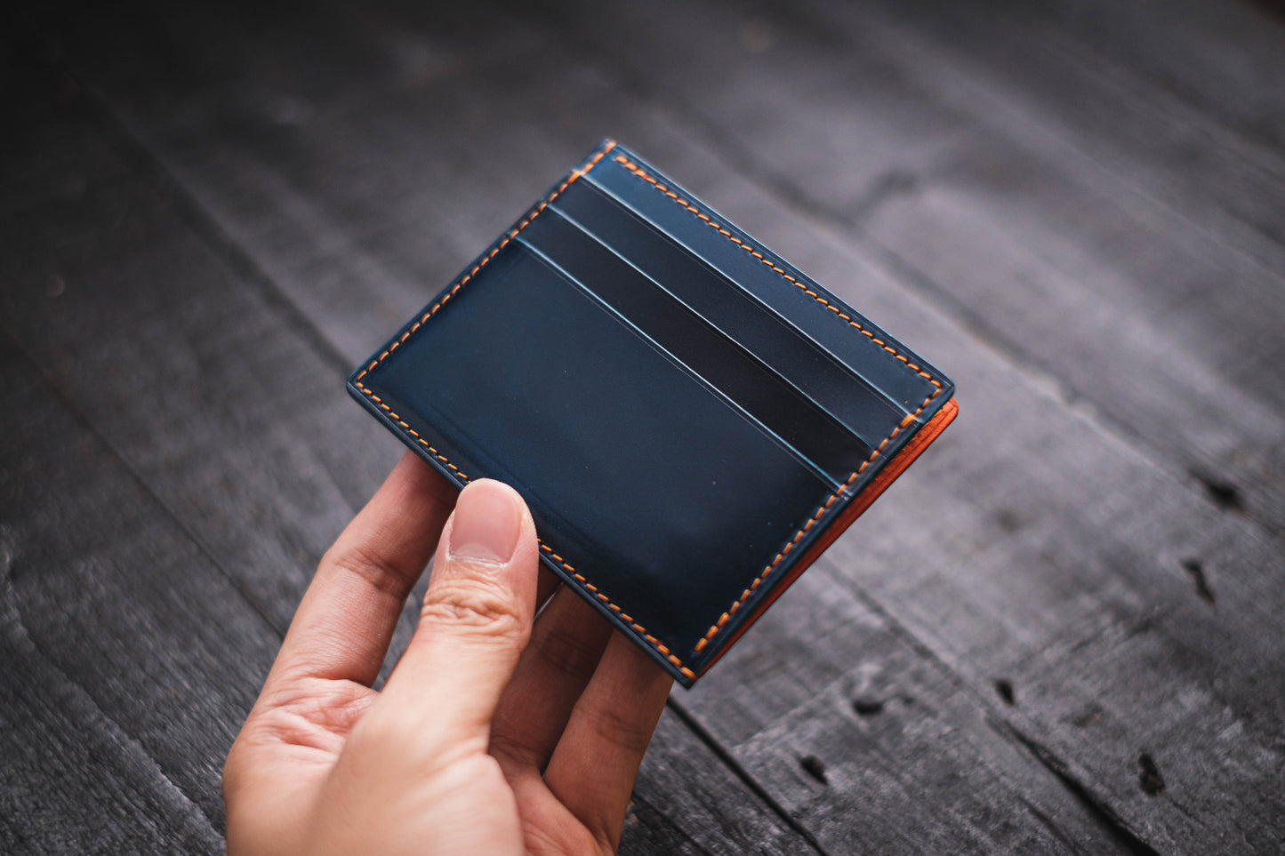 Shell Cordovan Side-Opening Leather Card Wallet