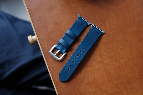 Navy Blue Leather Minimalist Watch Strap for Apple Watch