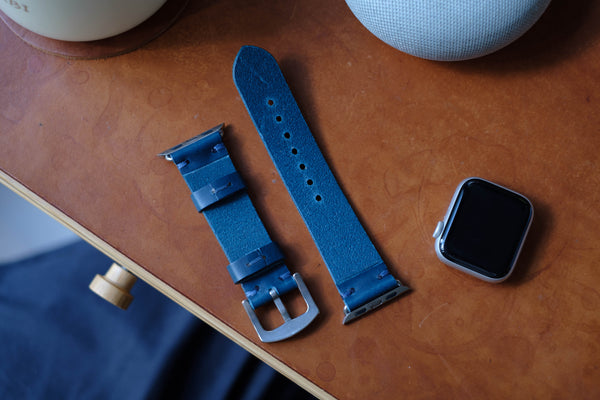Navy Blue Leather Minimalist Watch Strap for Apple Watch