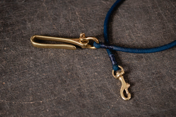 Navy Blue Vegetable-tanned Leather Cord Wallet Rope with Fish Hook - Eternal Leather Goods