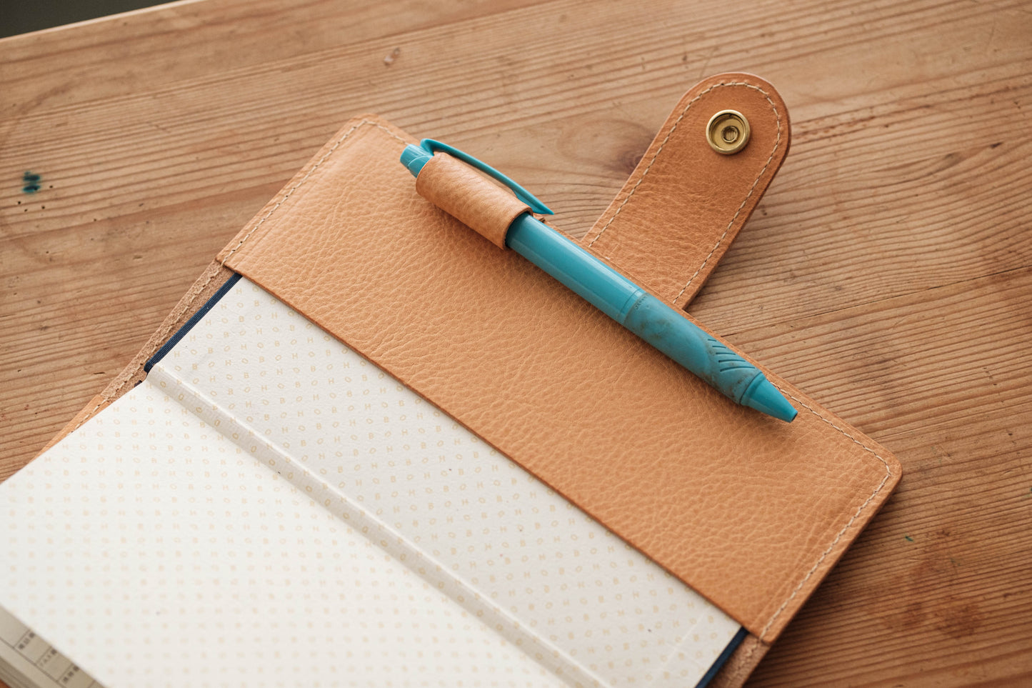 6 COLORS - Hobonichi Weeks Natural Snap Closure Pebbled Leather Notebook Cover - Eternal Leather Goods